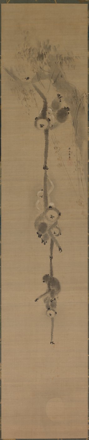 Scimmie che cercano di raggiungere la luna da Kanō Tan’yū