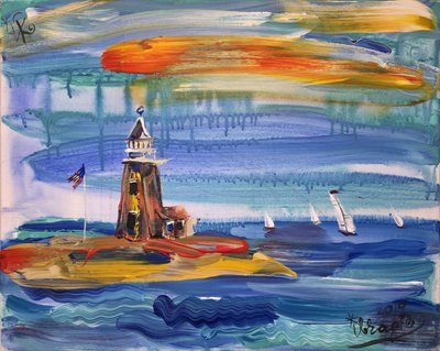 Paesaggio marino con faro colorato da Kanat Ibragimov