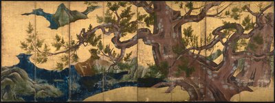 Albero di cipresso, schermo pieghevole a otto, 1590 da Kano Eitoku