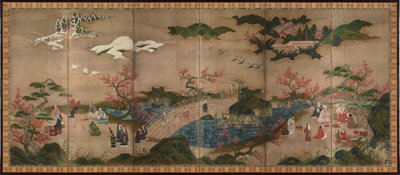 Spettatori di aceri. Un paravento pieghevole a sei sezioni, XVI secolo da Kano Hideyori