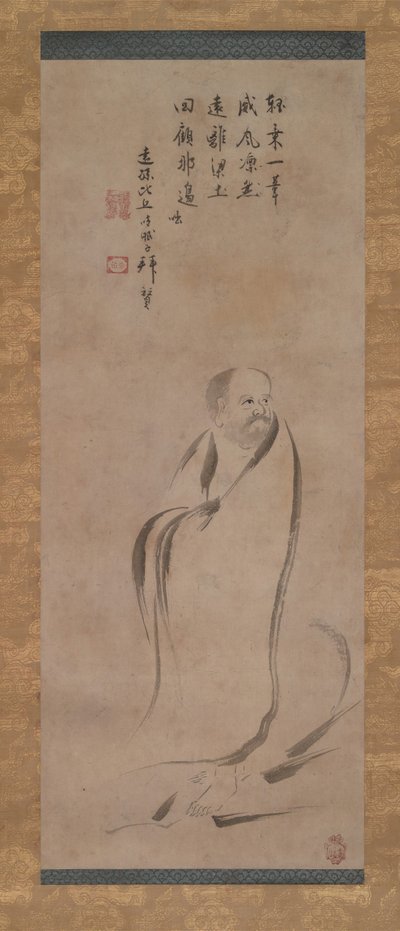 Bodhidharma attraversa il fiume Yangzi su una canna, fine XVI secolo da Kano Soshu