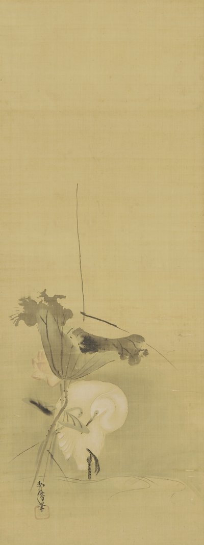 Airone e loto, periodo Edo, metà XVII-inizio XVIII secolo da Kano Tsunenobu