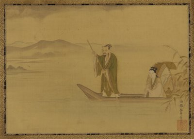 Uomo e donna cinesi in una barca, periodo Edo, metà XVII secolo da Kano Yasunobu