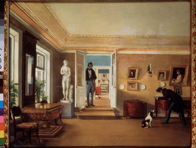 Nella stanza (Un uomo gioca con un cane, mentre un altro li osserva) da Kapiton Alekseevich Zelentsov