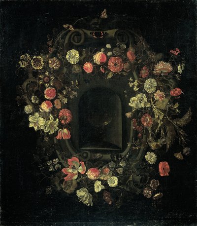 Ghirlanda di fiori che circonda una nicchia da Karel Batist