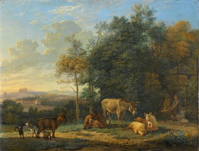 Paesaggio con due asini, capre e maiali da Karel Du Jardin