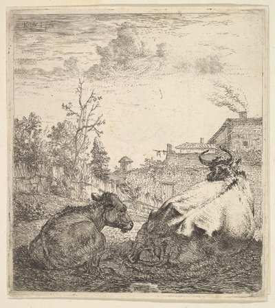 La mucca e il vitello da Karel Du Jardin