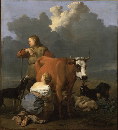 Contadina che munge una mucca da Karel Dujardin