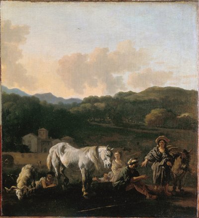 Contadini e cavallo bianco da Karel Dujardin