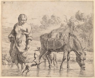 Donna che attraversa un ruscello da Karel Dujardin
