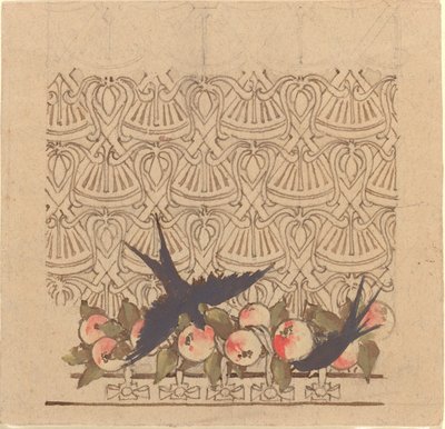 Disegno ornamentale con due uccelli che beccano frutta da Karel Vitezslav Masek