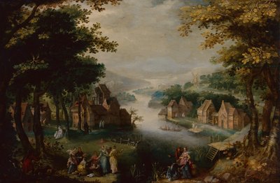 Il ritrovamento di Mosè con una coppia elegante, un servo e un cacciatore da Karel van (circle of) Mander