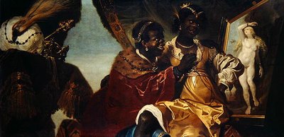 Idaspe e Persina davanti a un dipinto di Andromeda da Karel van III Mander
