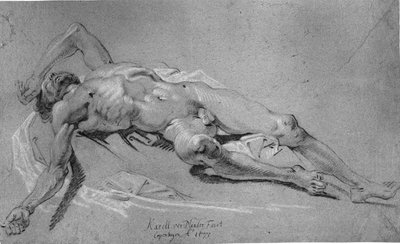 Modello maschile sdraiato da Karel van III Mander