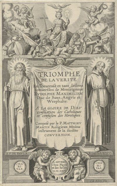 Pagina del titolo per: Triomphe de la Verite, 1624 da Karel van Mallery