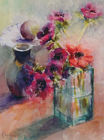 Anemoni in vaso di vetro verde, 2002 da Karen Armitage