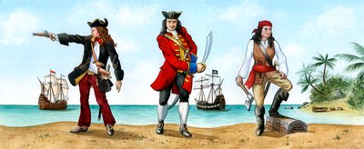 Anne Bonny, John Calico Jack Rackam e Mary Read, pirati del XVIII secolo da Karen Humpage