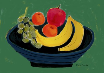 Una vivace natura morta con frutta da Karin Lauria