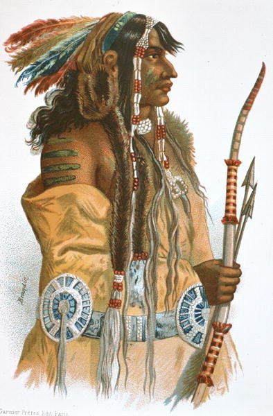 Un indiano Mandan, c.1833-34 (litografia a colori) da Karl (after) Bodmer