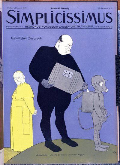 Papa Pio XI (1857-1939) e Benito Mussolini (1883-1945) copertina della rivista "Simplicissimus", 30 aprile 1928 (litografia a colori) da Karl Arnold