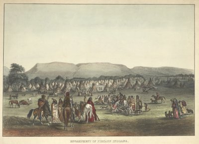 Accampamento degli indiani Piekann, pub. 1842 da Karl Bodmer