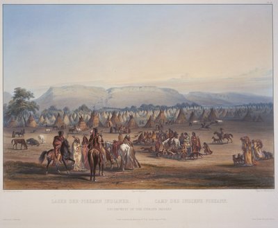 Accampamento degli indiani Piekann, inciso da Beyer und Hurliman da Karl Bodmer