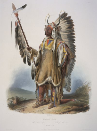 Mato-Tope, un capo Mandan, inciso da J. Hurliman, pubblicato nel 1839 da Karl Bodmer