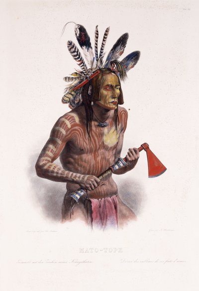 Mato-Tope, adornato con le insegne delle sue imprese belliche da Karl Bodmer