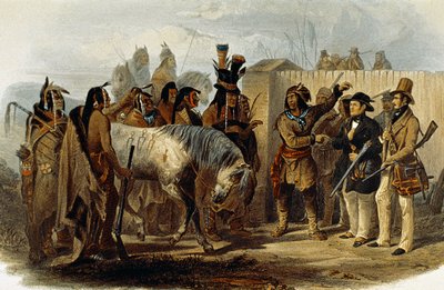 Il principe Max von Wied-Neuwied (1782-1867) e Karl Bodmer sono accolti dagli indiani Hidatsa da Karl Bodmer