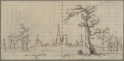 Veduta di una città con una cattedrale svettante in un paesaggio invernale da Karl Friedrich Schinkel