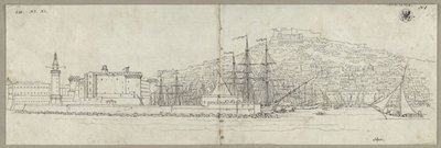 Veduta di Napoli con il porto, Castel Nuovo, il faro e Castel Sant