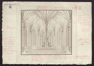 Berlino, Spittelmarkt. Progetto per la chiesa di Santa Gertrude. Veduta interna del coro, con correzioni da Karl Friedrich Schinkel