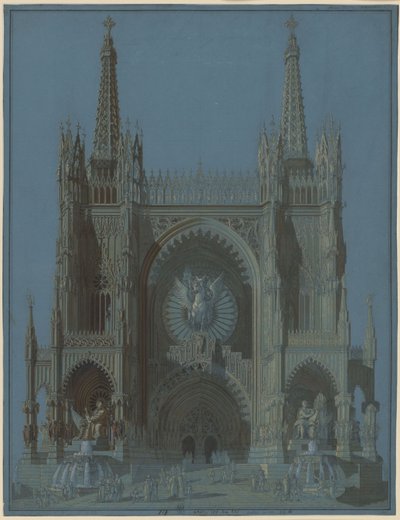 Facciata di una cattedrale gotica a due torri da Karl Friedrich Schinkel