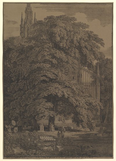 Chiesa gotica nascosta da un albero da Karl Friedrich Schinkel