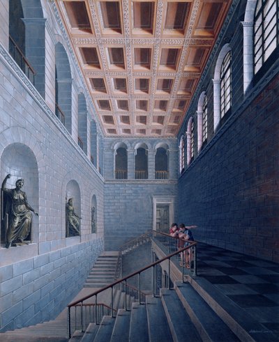 Vista interna di una scala, progetto per un castello a Koestritz, 1802-03 da Karl Friedrich Schinkel