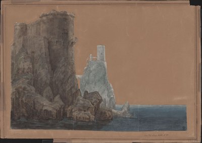 Re Yngurd. Tragedia di Adolf Müllner. Progetto per la 4a scenografia. Torre con la Porta della Morte sul mare da Karl Friedrich Schinkel