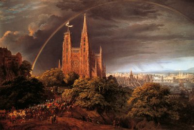 Città medievale sulle rive del fiume da Karl Friedrich Schinkel