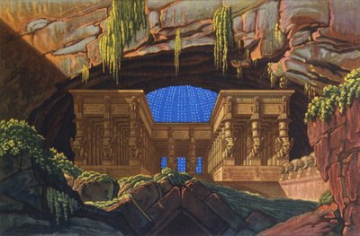 Tempio di Iside e Osiride dove Sarastro sommo sacerdote officia "Il flauto magico" da Karl Friedrich Schinkel