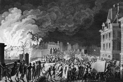 Inizio della rivoluzione francese: Incendio del corpo di guardia sul Pont Neuf a Parigi il 29 agosto 1788 da Karl Girardet