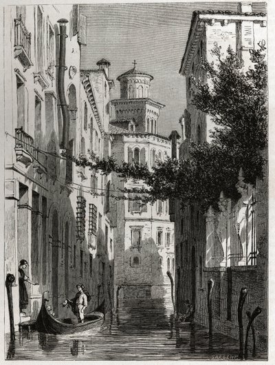 Il palazzo di Bianca Cappello a Venezia. Disegno di Karl Girardet per illustrare il viaggio di Adalbert de Beaumont a Venezia, intorno al 1850. Incisione in "Le tour du monde", a cura di Edouard Charton da Karl Girardet