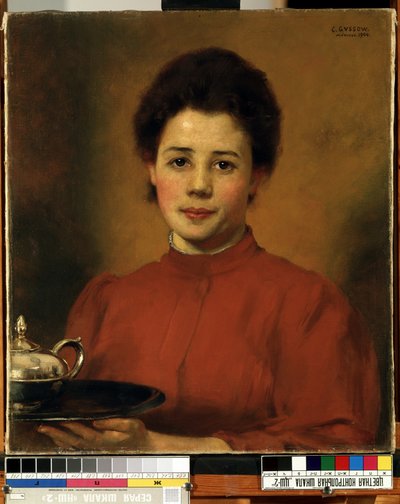 Giovane donna in rosso da Karl Gussow