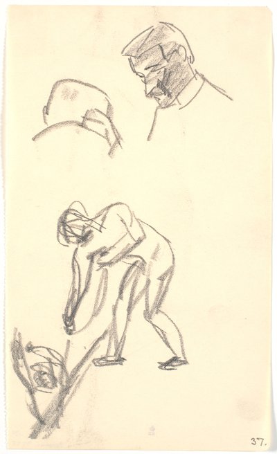 Diversi piccoli schizzi: Due teste di alcune figure (bozza di composizione?) da Karl Isakson