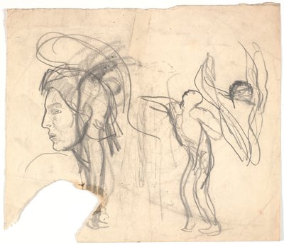 Testa di uomo in profilo, romano (copia?), e due schizzi di figure maschili nude da Karl Isakson