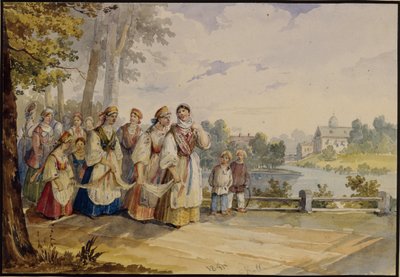 Ragazze contadine russe con Abito da Festa, 1845 da Karl Ivanovich Kolmann