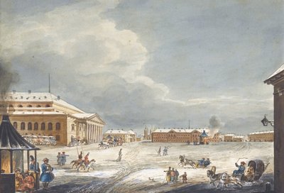 Vista del Teatro Imperiale Bolshoi Kamenny di San Pietroburgo da Karl Ivanovich Kolmann