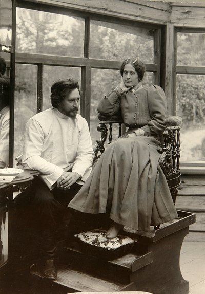 Scrittore russo Leonid Andreyev con sua moglie da Karl Karlovich Bulla