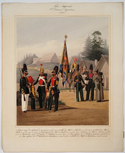 Soldati della 2ª Divisione di Fanteria della Guardia Imperiale Russa - Piratsky, Karl Karlovich (1813-1889) - 1867 - Litografia a colori da Karl Karlovich Piratsky