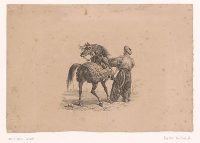 Cavallo e uomo in piedi in abiti ottomani da Karl Loeillot Hartwig