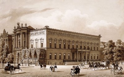 Unter den Linden, Berlino. Il palazzo del principe Wilhelm, costruito da Karl Langhans nel 1834-36, e la Biblioteca Reale, costruita da Georg Christian Unger 1775-78 secondo i piani di Josef Emanuel Fischer von Erlach, che si affaccia sulla Platz am Opernh da Karl Loeillot Hartwig