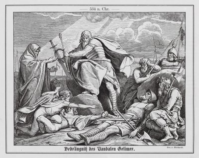 Caduta di Gelimer, ultimo re dei Vandali, 534 (incisione) da Karl Ludwig Adolf Ehrhardt